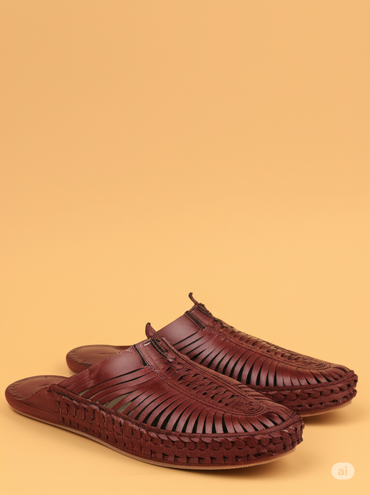 Men’s Roman Kolhapuri Sandals – Red Brown, Ideal for Weddings