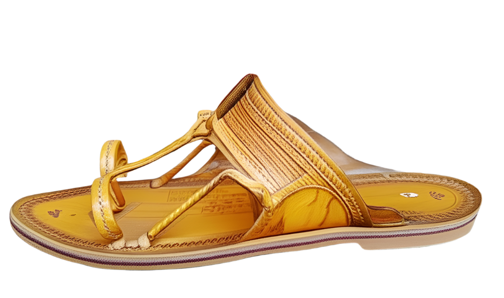 Brown sandal with thong design on a stone surface